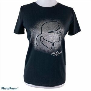 Karl Lagerfeld the Iconic Silhouette Graphic Metallic Crew Neck Tee Shirt XS